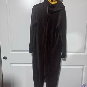 Brown Fleece Onesie with Hood